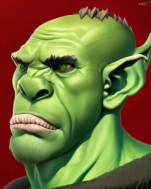 Prompt: « a portrait of a muscular green orc, a character portrait by paul kelpe, reddit contest winner, sots art, ilya kuvshinov, 2 d game art, parallax »