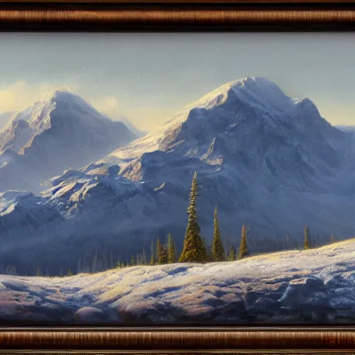 Image similar to klondike mountains, oil on canvas, surrealism, highly detailed, masterpiece, award - winning, artstationhd