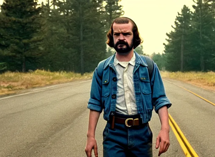 Image similar to film still of jim hopper as nancy wheeler in stranger things, 8 k