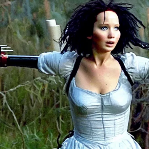 Image similar to still of Jennifer Lawrence as Elaine Scissorhands in remake of movie Edward Scissorhands (2029)