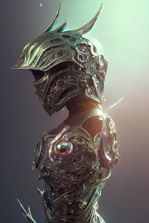Prompt: the stealthy biomechanical armor cloak assassin, iridescent beautiful magical treasure, sharp focus, intricate linework, bright precious crystals, raytracing, 4 k detailed hyperrealistic concept art by artem chebokha, makoto shinkai animation
