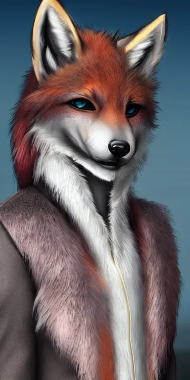 Prompt: gorgeous stylish anthro werefox in the city, fursona furry art commission, hibbary, detail, photorealistic, furaffinity