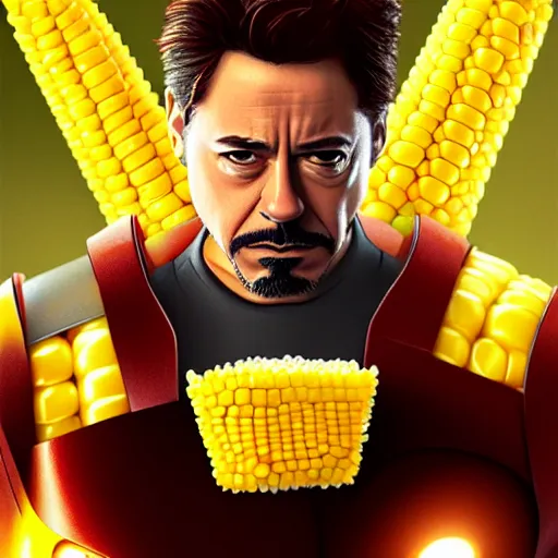 Image similar to tony stark is corn on the cob, hyperdetailed, artstation, cgsociety, 8 k