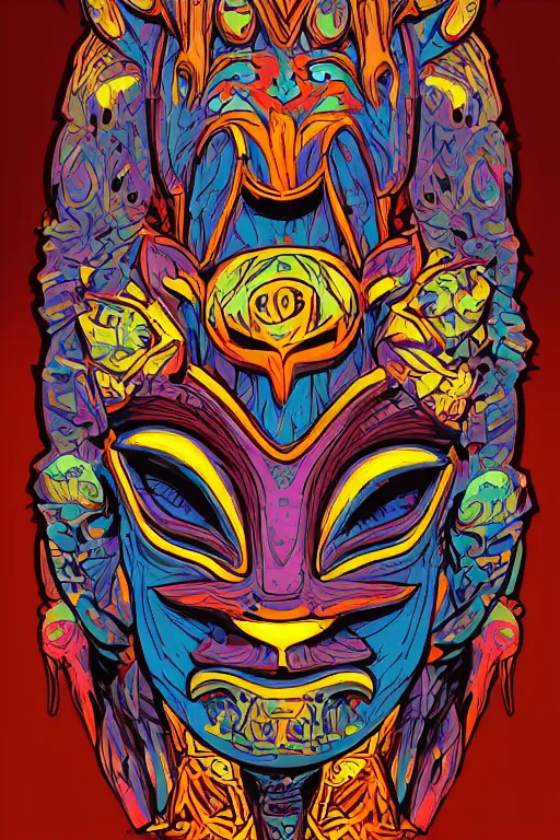 Image similar to animal mask totem roots flower tribal feather gemstone plant wood rock shaman vodoo video game vector cutout illustration vivid multicolor borderlands comics by josan gonzales and dan mumford radiating a glowing aura