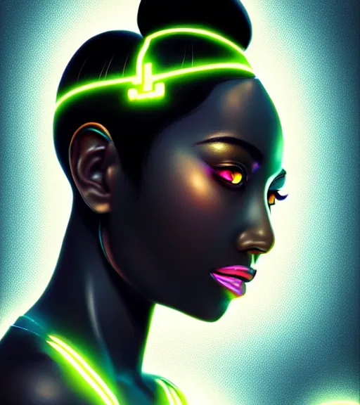 Image similar to symmetry!! asian princess of technology, solid cube of light, hard edges, product render retro - futuristic poster scifi, lasers and neon circuits, beautiful dark skin african princess, intricate, elegant, highly detailed, digital painting, artstation, concept art, smooth, sharp focus, illustration, dreamlike, art by artgerm