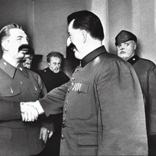 Image similar to stalin shows hand to burger