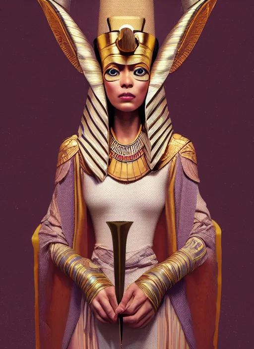 Image similar to an anthropomorphic beautiful female wizard of pharaoh holding magic wand portrait wearing robe, fine art, award winning, intricate, elegant, sharp focus, octane render, hyperrealistic, cinematic lighting, highly detailed, digital painting, 8 k concept art, art by jamie hewlett and z. w. gu, masterpiece, trending on artstation, 8 k