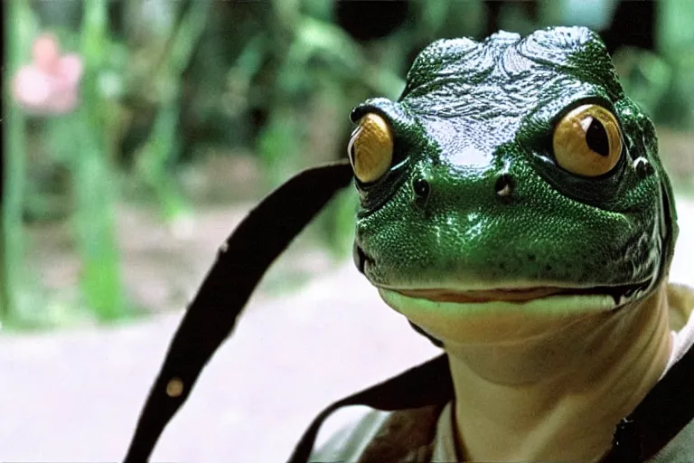 Image similar to frank in donnie darko but with a frog disguise