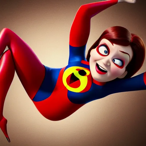 Image similar to pixar render, the incredibles, christina hendricks as elastigirl, 3 d render, smooth colors