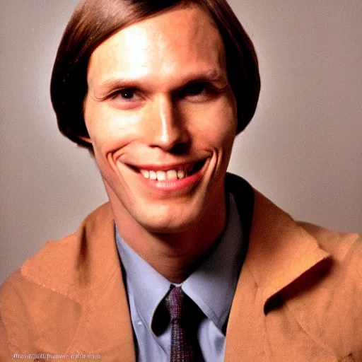 Image similar to A photograph portrait of Jerma985 with short-medium length hair a combover wearing early 1970s menswear in the early 1970s, taken in the early 1970s, grainy, taken on a 1970s Kodak Camera, realistic, hyperrealistic, very realistic, highly detailed, very detailed, extremely detailed, detailed, digital art, trending on artstation, colorized photo