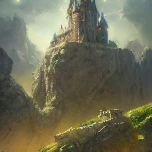 Prompt: a castle on a flying island, masterpiece, by greg rutkowski, magic the gathering coloring style, epic fantasy style art, fantasy epic digital art, epic fantasy card game art