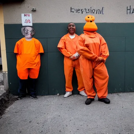 Image similar to inmate with orange suit and bee head