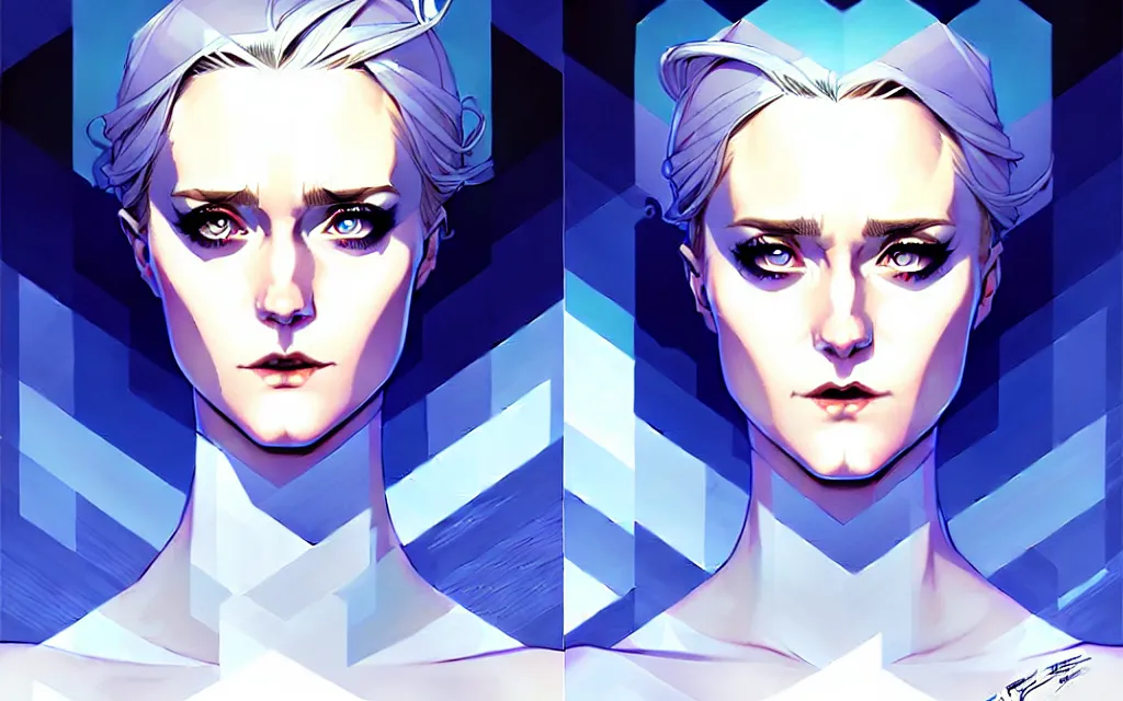 Image similar to artgerm, joshua middleton comic cover art, full body pretty evan rachel wood ice queen, symmetrical eyes, symmetrical face, long curly blue hair, icy forest, chiral lighting