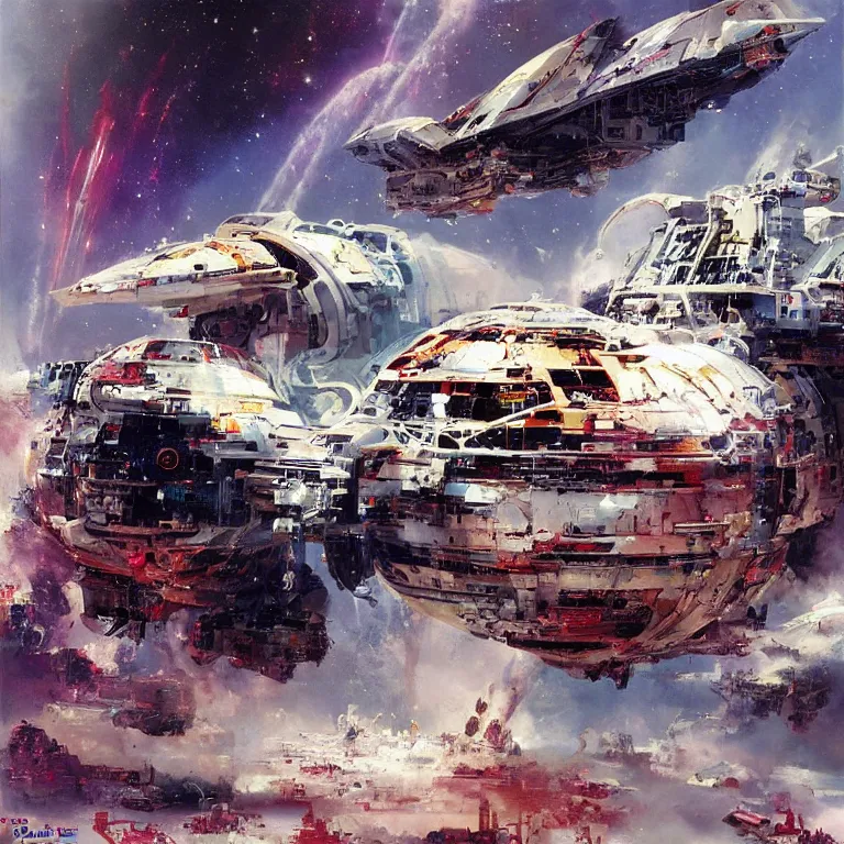 Image similar to “spaceship that looks like the Kool-Aid man busting out of warp speed, sci-fi concept art, by John Berkey, detailed painting, award winner”