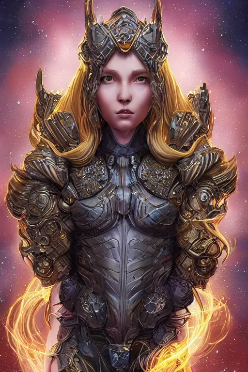 Image similar to Portrait of space Viking , D&D, sci fi fantasy, intricate, richly detailed colored 3D illustration of a beautiful ornated cute body with long metallic hair. background with completely rendered reflections, art by Range Murata and Artgerm highly detailed, digital painting, trending on artstation, sharp focus, illustration, style of Stanley Artgerm,