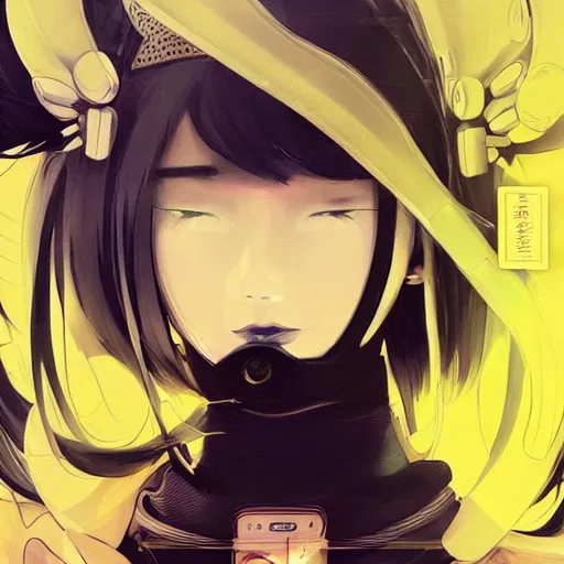 Image similar to Frequency indie album cover, luxury advertisement, yellow filter. Clean and detailed post-cyberpunk sci-fi close-up schoolgirl in asian city in style of cytus and deemo, blue flame, relaxing, calm and mysterious vibes, by Tsutomu Nihei, by Yoshitoshi ABe, by Ilya Kuvshinov, by Greg Tocchini, nier:automata, set in half-life 2, Matrix, GITS, Blade Runner, Neotokyo Source, Syndicate(2012), dynamic composition, beautiful with eerie vibes, very inspirational, very stylish, with gradients, surrealistic, dystopia, postapocalyptic vibes, depth of field, mist, rich cinematic atmosphere, perfect digital art, mystical journey in strange world, beautiful dramatic dark moody tones and studio lighting, shadows, bastion game, arthouse