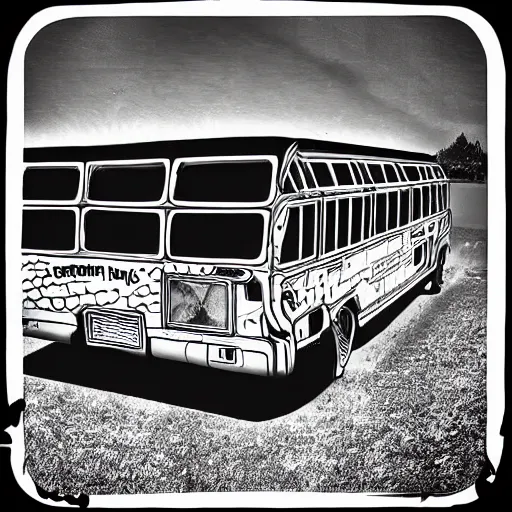 Prompt: magic school bus, trippy, instagram, beautiful, wavy bus