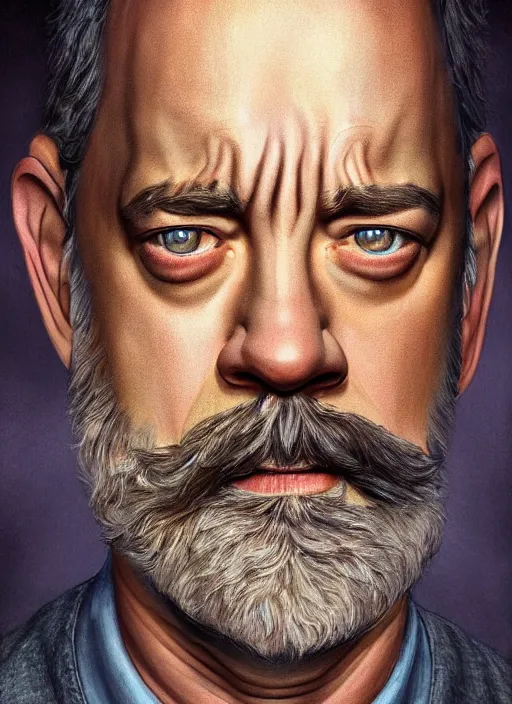 Prompt: digital painting of bearded tom hanks from forest gump by filipe pagliuso and justin gerard, symmetric, fantasy, highly, detailed, serious, realistic, intricate