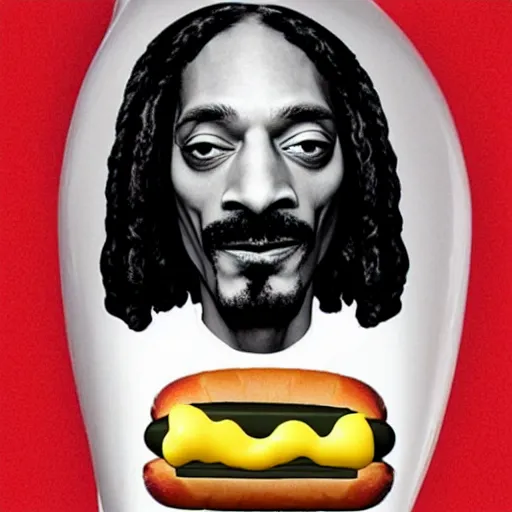 Image similar to a hotdog with the face of snoop dogg inside it