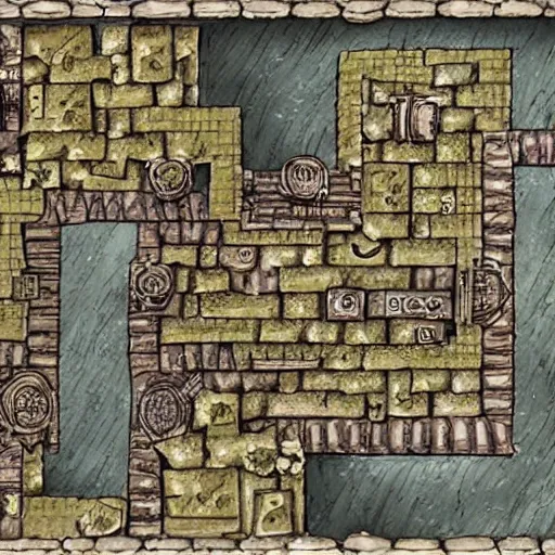 Prompt: map of a dungeon in waterdeep, isometric, detailed, game, dungeons and dragons