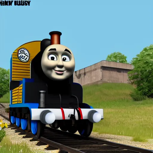 Image similar to Heavy Gustav with the style of Thomas the Tank Engine