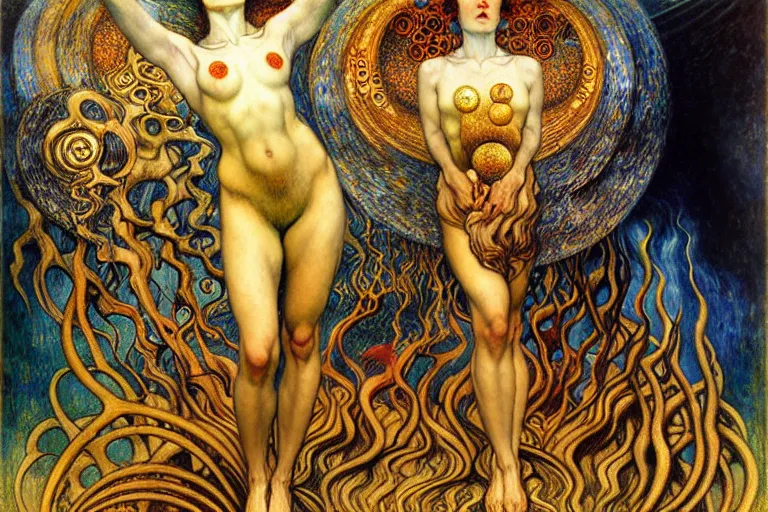 Image similar to Divine Chaos Engine by Karol Bak, Jean Delville, William Blake, Gustav Klimt, and Vincent Van Gogh, symbolist, visionary