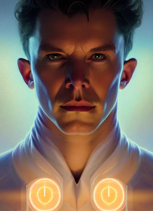 Image similar to symmetry!! portrait of tesla male, chemisty, sci - fi, glowing lights!! intricate, elegant, highly detailed, digital painting, artstation, concept art, smooth, sharp focus, illustration, art by artgerm and greg rutkowski and alphonse mucha, 8 k