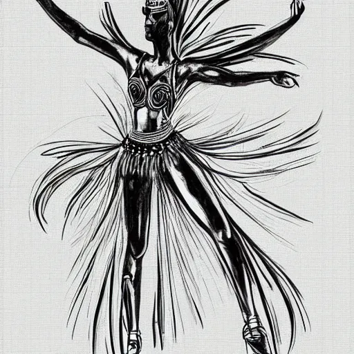 Prompt: a sketch drawing, brazilian carnival queen dance samba by gabo mendoza, trending on artstation