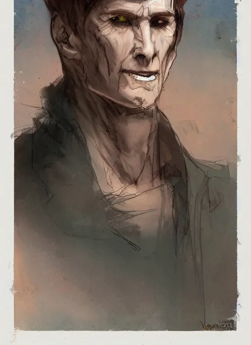 Image similar to a portrait of a male character with only flat nostrils instead of his nose of Voldemort in a scenic environment by Ross Tran and by Jesper Ejsing and by Mikalojus Konstantinas Ciurlionis