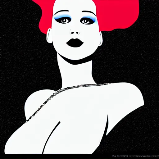 Image similar to supermodel jennifer lawrence as the bride of frankenstein, patrick nagel art style, relistic, fashion pohotography