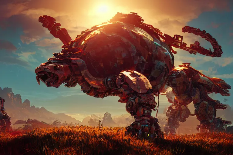 Image similar to shellsnapper machine mecanical creature robot of horizon forbidden west horizon zero dawn radiating a glowing aura global illumination ray tracing hdr fanart arstation by ian pesty and alena aenami artworks in 4 k