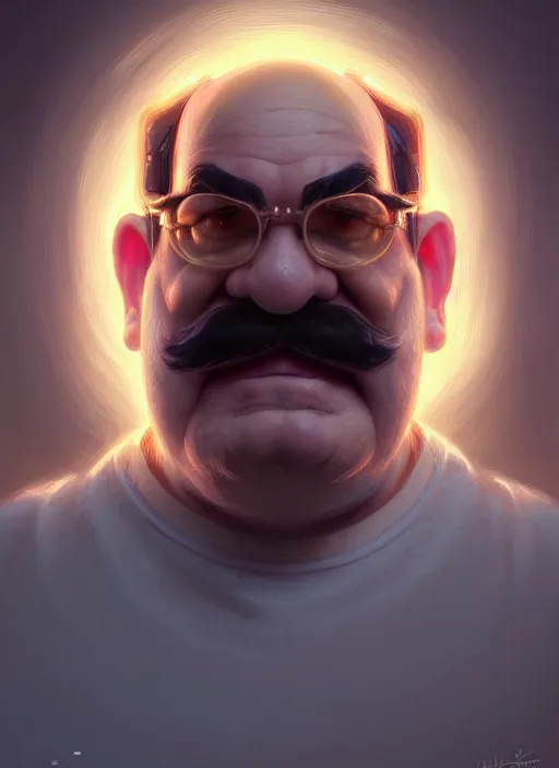 Prompt: realistic portrait of wario, intricate, elegant, glowing lights, highly detailed, digital painting, artstation, concept art, smooth, sharp focus, illustration, art by wlop, mars ravelo and greg rutkowski