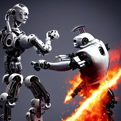 Image similar to A robot fighting a pirate, hyper realistic, HD, HQ, photo realistic