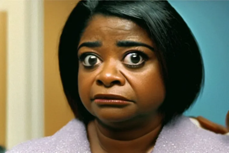 Image similar to screenshot of close up of octavia spencer removes a small hearing device with tweezers from her left ear, iconic scene from the paranoid sci fi thriller film directed by stanley kubrick, apartment set in the near future, cinematic shot with anamorphic lenses, color theory, apartment design, leading lines, photorealistic, volumetric lighting