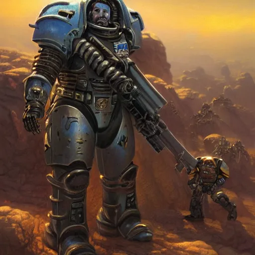 Image similar to A space marine on dead world full of rocks, highly detailed, centered, digital painting, artstation, concept art, donato giancola, Joseph Christian Leyendecker, WLOP, Boris Vallejo, Breathtaking, 8k resolution, extremely detailed, beautiful, establishing shot, artistic