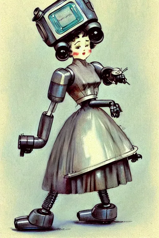 Image similar to (((((1950s maid robot art . muted colors.))))) by Jean-Baptiste Monge !!!!!!!!!!!!!!!!!!!!!!!!!!!