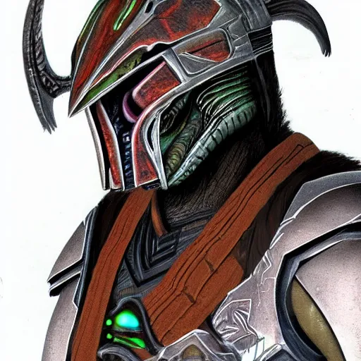 Image similar to a predalorian, yutja, close up concept art mix between a yutja predator from predator movies, prey, alien, and a mandalorian