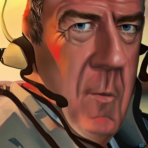 Image similar to Jeremy Clarkson in GTA V, cover art by Stephen Bliss, artstation, no text