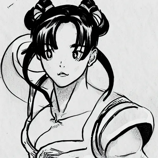 Prompt: a sketch of chun li in the style of gabi tozati