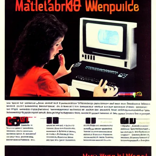 Image similar to magazine advertisement for retro wetware computer, 1 9 8 5