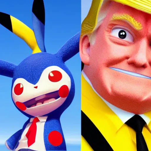 Prompt: donald trump as a pokemon, pikachu, studio ghibli, pixar render, by lisa frank