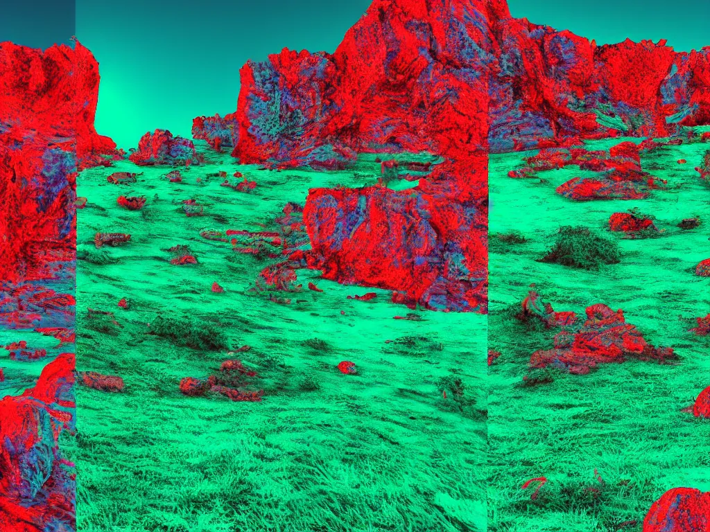 Prompt: stereophotography landscape anaglyph render