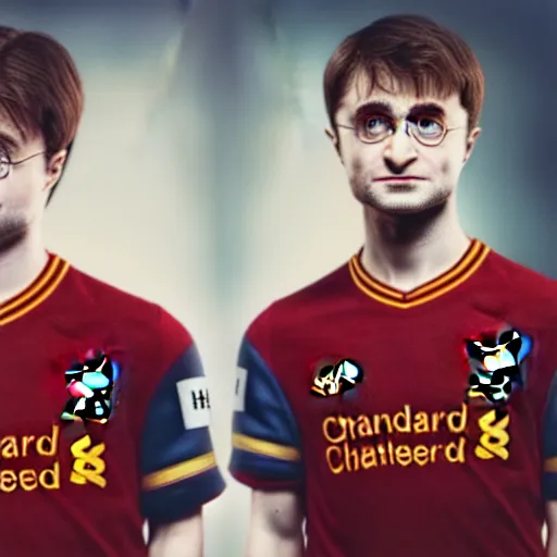 Prompt: portrait of harry potter, daniel radcliffe, wearing a liverpool jersey, highly detailed, masterpiece painting, hr gigor, raphael, 4 k, octane render,