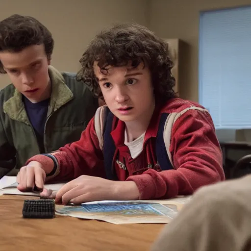 Image similar to professional photograph of will from stranger things playing dungeons and dragons, HD, 8K