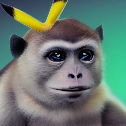 Prompt: If Pikachu was a monkey , Portrait, highly detailed, concept art, 8k