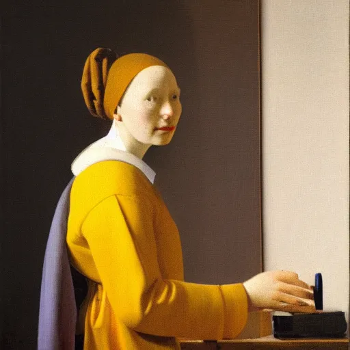 Prompt: portrait of anna maja henriksson by vermeer
