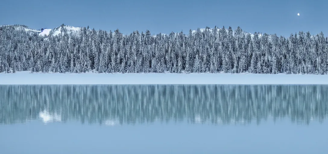 Image similar to lake in a totally white place with a moon