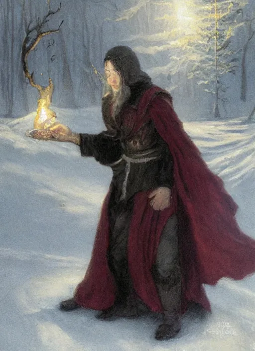 Image similar to a mage casting a frost spell by frederick morgan