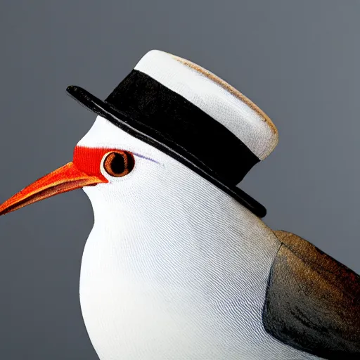 Image similar to a bird with a hat, white background