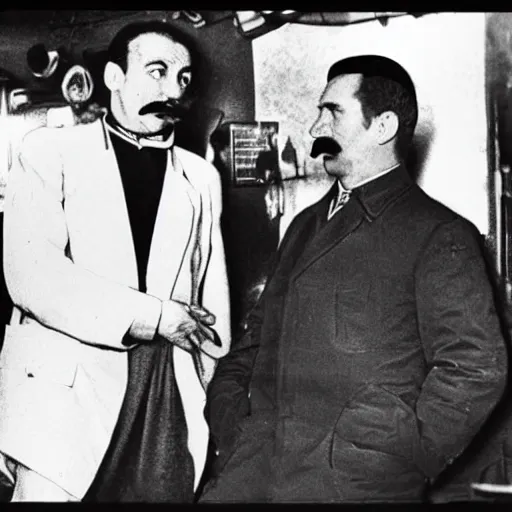 Prompt: Gay-Stalin and Gay-Lenin in gay bar, Very Highly Detailed Realistic photography